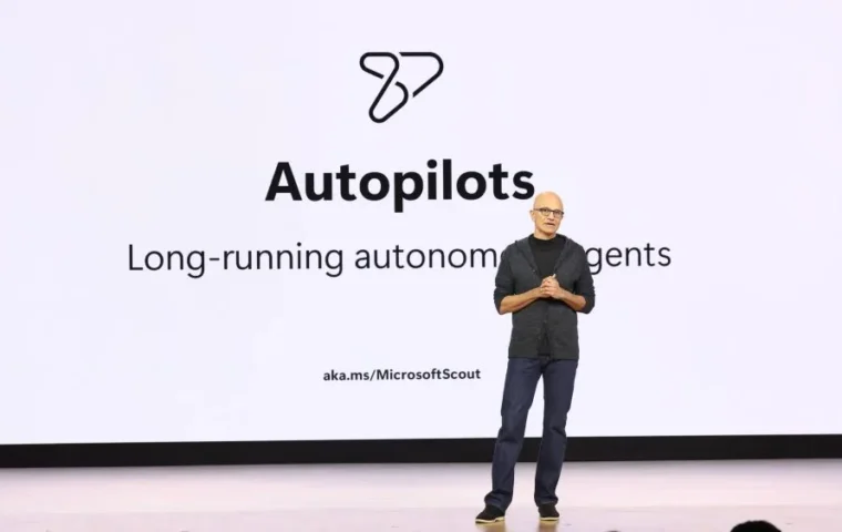 Microsoft Build 2026 stage presentation illustrating the shift from AI demos to autonomous agent systems.