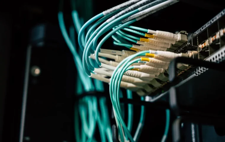Network cables connected to a server rack representing layered email security